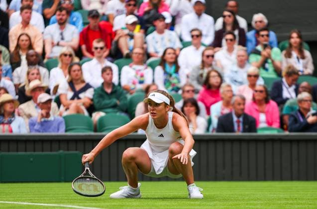 Mandatory Credit: Photo by Ella Ling Shutterstock (13992814ej) Elina Svitolina in action on Centre Court Wimbledon Tennis Championships, Day 1, The All England Lawn Tennis and Croquet Club, London, UK - 03 Jul 2023 Wimbledon Tennis Championships, Day 1, The All England Lawn Tennis and Croquet Club, London, UK - 03 Jul 2023  Copyright: xEllaxLing Shutterstockx 13992814ej