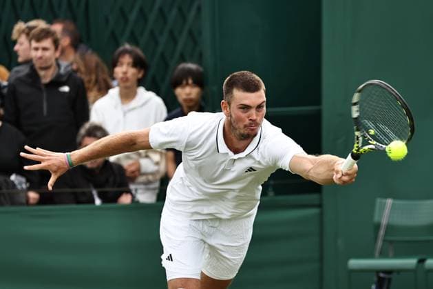Maximilian Marterer, GER, during first round of 2023 All England Lawn Tennis Championships at Wimbledon, gentlemens singles, London, 03 07 2023; -