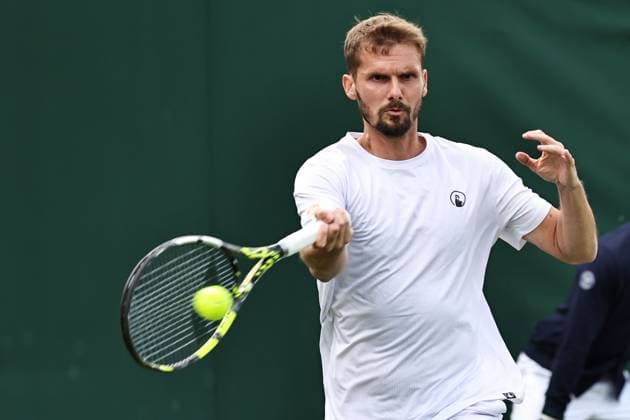 Oscar Otte, GER, during first round of 2023 All England Lawn Tennis Championships at Wimbledon, gentlemens singles, London, 03 07 2023; -
