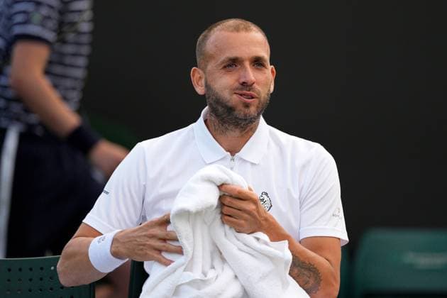Mandatory Credit: Photo by Dave Shopland Shutterstock (13992815ev) Dan Evans during his first round match Wimbledon Tennis Championships, Day 1, The All England Lawn Tennis and Croquet Club, London, UK - 03 Jul 2023 Wimbledon Tennis Championships, Day 1, The All England Lawn Tennis and Croquet Club, London, UK - 03 Jul 2023  Copyright: xDavexShopland Shutterstockx 13992815ev