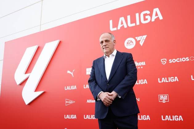 July 3, 2023, MADRID, MADRID, SPAIN: Javier Tebas attends during the presentation of the mark of the new LaLiga EA Sports for the next season 2023 24 celebrated at Netflix studios on July 3, 2023, in Madrid, Spain. MADRID SPAIN - ZUMAa181 20230703_zaa_a181_008 Copyright: xOscarxJ.xBarrosox