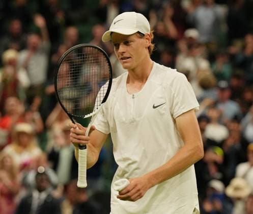 Tennis - 2023 Wimbledon Championships - Week One - Day One - All England Lawn Tennis & Croquet Club, Wimbledon - Monday 3rd July 2023 Yannick Sinner (ITA) v Juan Manuel Cerundolo (ARG) Yannick Sinner (ITA) after winning the match 