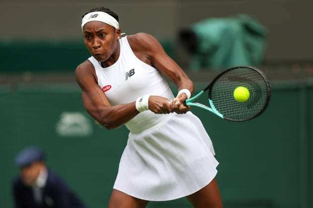 Wimbledon: Day One 3 July 2023, Wimbledon - Wimbledon Tennis Championships - Day One - Coco Gauff (USA) returns the ball during her Women™s Singles match against Sofia Kenin (USA) - Photo: Charlotte Wilson Offside . Wimbledon UK Copyright: xCharlottexWilsonx xOffsidexOffside