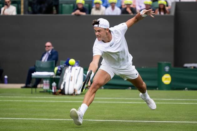 230704 Holger Rune of Denmark competes in a first round singles tennis match on July 4, 2023 in London. Photo: Jesper Zerman BILDBYRAN COP 234 JZ0390 tennis wimbledon day 2 bbeng Copyright: JESPERxZERMAN BB230704JZ003