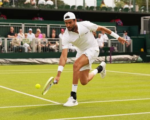 Tennis - 2023 Wimbledon Championships - Week One - Day Two - All England Lawn Tennis & Croquet Club, Wimbledon - Tuesday 4th July 2023 Matteo Berrettini (ITA) v Lorenzo Sonego (ITA) Matteo Berrettini (ITA) 