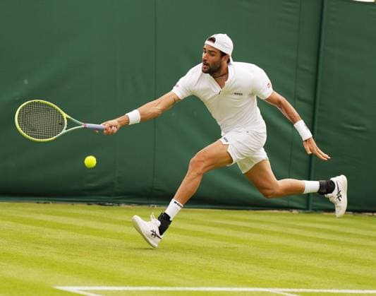 Tennis - 2023 Wimbledon Championships - Week One - Day Two - All England Lawn Tennis & Croquet Club, Wimbledon - Tuesday 4th July 2023 Matteo Berrettini (ITA) v Lorenzo Sonego (ITA) Matteo Berrettini (ITA) 