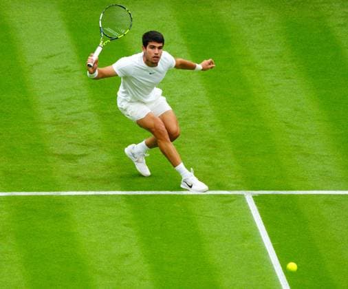 Mandatory Credit: Photo by Javier Garcia Shutterstock (13995877dy) Carlos Alcaraz during his first round match Wimbledon Tennis Championships, Day 2, The All England Lawn Tennis and Croquet Club, London, UK - 04 Jul 2023 Wimbledon Tennis Championships, Day 2, The All England Lawn Tennis and Croquet Club, London, UK - 04 Jul 2023  Copyright: xJavierxGarcia Shutterstockx 13995877dy