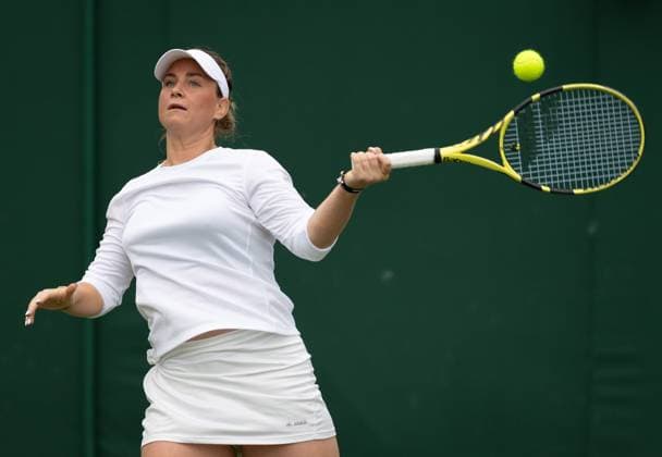 Belgian Ysaline Bonaventure pictured in action during the match between Belgian Bonaventure and Chinese Bai, in the Women s Singles First Round, at the 2023 Wimbledon grand slam tennis tournament at the All England Tennis Club, in south-west London, Britain, Tuesday 04 July 2023. BENOITxDOPPAGNE  x70080499x