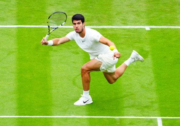 Mandatory Credit: Photo by Javier Garcia Shutterstock (13995877en) Carlos Alcaraz during his first round match Wimbledon Tennis Championships, Day 2, The All England Lawn Tennis and Croquet Club, London, UK - 04 Jul 2023 Wimbledon Tennis Championships, Day 2, The All England Lawn Tennis and Croquet Club, London, UK - 04 Jul 2023  Copyright: xJavierxGarcia Shutterstockx 13995877en