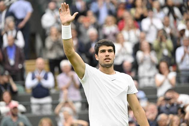 Tennis : Wimbledon 2023 - Angleterre - Carlos Alcaraz - Espagne Tennis : Wimbledon 2023 - Angleterre- 04 07 23 ChrysleneCaillaud Panoramic  