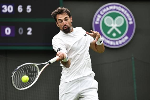 Jeremy Chardy, FRA, during first round of 2023 All England Lawn Tennis Championships at Wimbledon, gentlemens singles, London, 04 07 2023; -