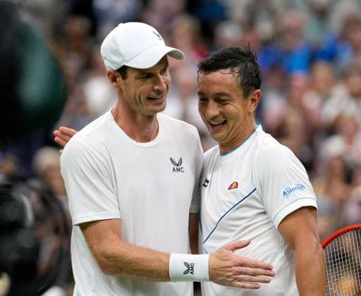 Mandatory Credit: Photo by Dave Shopland Shutterstock (13995876gb) Andy Murray celebrates victory in his first round match against Ryan Peniston Wimbledon Tennis Championships, Day 2, The All England Lawn Tennis and Croquet Club, London, UK - 04 Jul 2023 Wimbledon Tennis Championships, Day 2, The All England Lawn Tennis and Croquet Club, London, UK - 04 Jul 2023  Copyright: xDavexShopland Shutterstockx 13995876gb