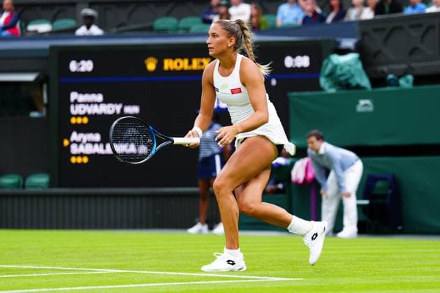 Mandatory Credit: Photo by Javier Garcia Shutterstock (13995877ma) Panna Udvardy during her first round match. Female players are allowed to wear coloured undershorts for the first time Wimbledon Tennis Championships, Day 2, The All England Lawn Tennis and Croquet Club, London, UK - 04 Jul 2023 Wimbledon Tennis Championships, Day 2, The All England Lawn Tennis and Croquet Club, London, UK - 04 Jul 2023  Copyright: xJavierxGarcia Shutterstockx 13995877ma