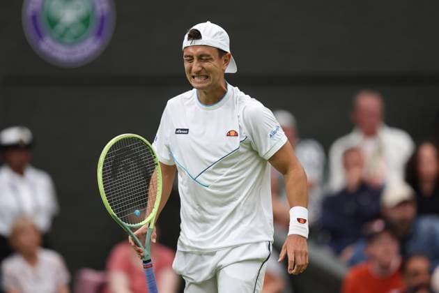 Wimbledon: Day Two 4 July 2023, Wimbledon - Wimbledon Tennis Championships - Day Two - Ryan Peniston (GBR) reacts during his Gentlemen s Singles 1st Round match against Andy Murray (GBR) - Photo: Charlotte Wilson Offside . Wimbledon UK Copyright: xCharlottexWilsonx xOffsidexOffside