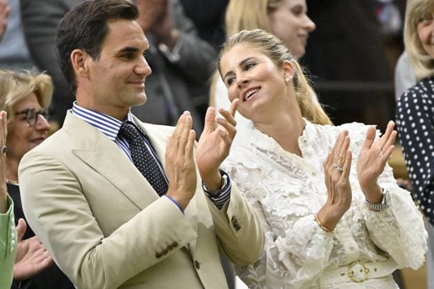 Tennis : Wimbledon 2023 - Angleterre - Roger Federer, Mirka Federer Tennis : Wimbledon 2023 - Angleterre- 04 07 23 ChrysleneCaillaud Panoramic  