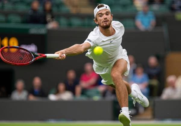 Tennis - Wimbledon Championship 2023 - Day 2 LONDON, ENGLAND - Tuesday, July 4, 2023: Tomas Machac (CZE) in action against Cameron Norrie (GBR) during the Gentlemen s Singles 1st Round match on Day Two of The Championships Wimbledon 2023 at the All England Lawn Tennis and Croquet Club. LONDON All England Lawn Tennis and Croq GREATER LONDON ENGLAND  Copyright: xKirstenxHolstx P2023-07-04-Wimbledon_Day_2-25
