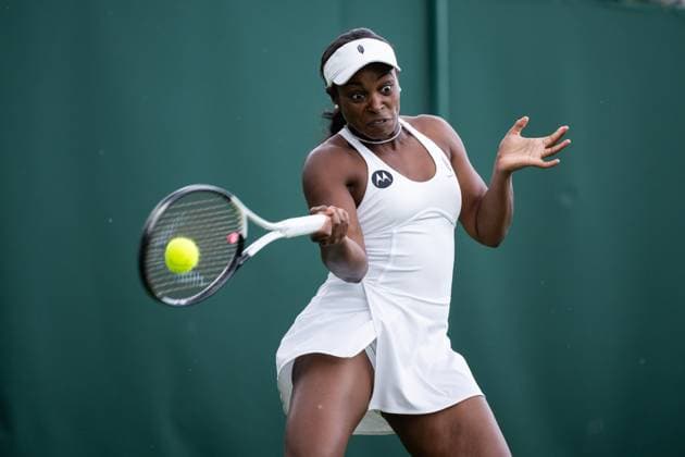 230705 Sloane Stephens of USA competes in a first round singles tennis match against Rebecca Peterson of Sweden during day 3 of Wimbledon on July 5, 2023 in London. Photo: Jesper Zerman BILDBYRAN COP 234 JZ0391 tennis wimbledon day 3 bbeng Copyright: JESPERxZERMAN BB230705JZ048