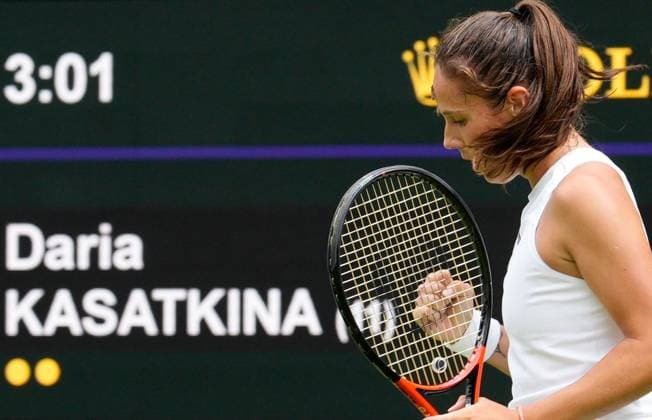 Mandatory Credit: Photo by Dave Shopland Shutterstock (13995910de) Daria Kasatkina celebrates victory in her second round match Wimbledon Tennis Championships, Day 3, The All England Lawn Tennis and Croquet Club, London, UK - 05 Jul 2023 Wimbledon Tennis Championships, Day 3, The All England Lawn Tennis and Croquet Club, London, UK - 05 Jul 2023  Copyright: xDavexShopland Shutterstockx 13995910de