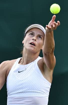 Tatjana Maria, GER, during rain delayed first round of 2023 All England Lawn Tennis Championships at Wimbledon, womens singles, London, 05 07 2023; -