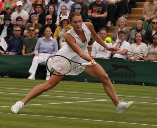 Tennis - 2023 Wimbledon Championships - Week One - Day Three - All England Lawn Tennis & Croquet Club, Wimbledon - Wednesday 5th July 2023 Maria Sakkari (GRE) v Marta Kostyuk (UKR) Marta Kostyuk (UKR) 