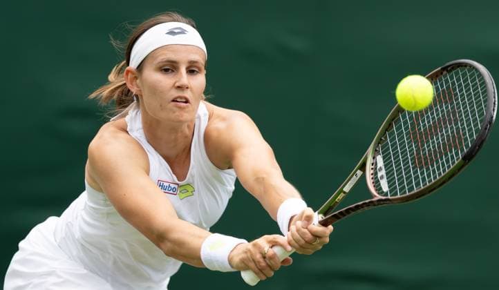 Belgian Greet Minnen pictured in action the match between Belgian Minnen and Latvian Ostapenko, in the Women s Singles First Round, at the 2023 Wimbledon grand slam tennis tournament at the All England Tennis Club, in south-west London, Britain, Wednesday 05 July 2023. BENOITxDOPPAGNE  x70141737x
