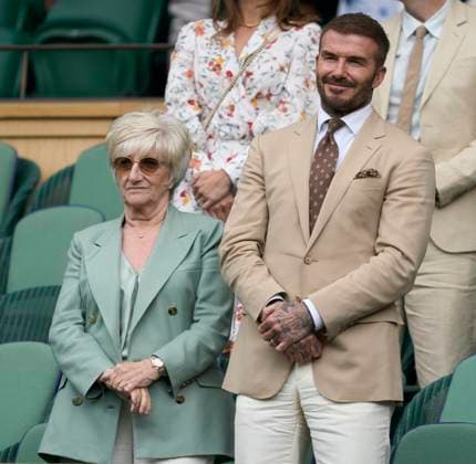 at the 2023 Wimbledon Championships David Beckham watching the play with his mother on Centre Court from the Royal box on Day Three at the 2023 Wimbledon Championships at the All England Club, London, United Kingdom,, Credit:Peter van den Berg Avalon United Kingdom, England, London, All England Lawn Tennis and Croquet Club  Copyright: xPeterxvanxdenxBergx xAvalonx 0787350600
