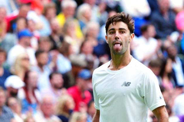 Mandatory Credit: Photo by Javier Garcia Shutterstock (13995913fd) Jordan Thompson reacts during his second round match Wimbledon Tennis Championships, Day 3, The All England Lawn Tennis and Croquet Club, London, UK - 05 Jul 2023 Wimbledon Tennis Championships, Day 3, The All England Lawn Tennis and Croquet Club, London, UK - 05 Jul 2023  Copyright: xJavierxGarcia Shutterstockx 13995913fd