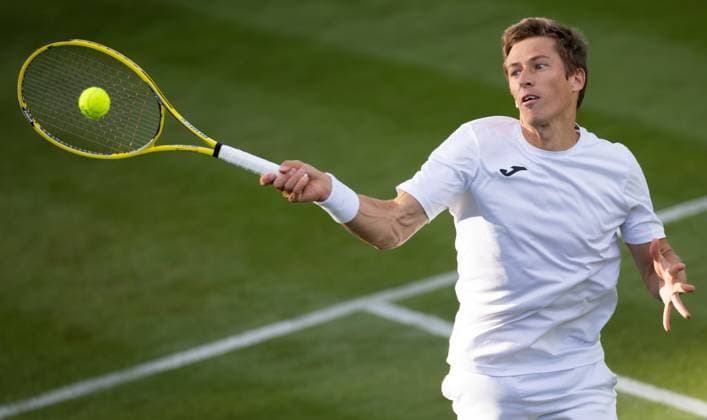 Belgian Kimmer Coppejans pictured in action during the match between Belgian Coppejans and Australian De Minaur, in the Men s Singles First Round, at the 2023 Wimbledon grand slam tennis tournament at the All England Tennis Club, in south-west London, Britain, Wednesday 05 July 2023. BENOITxDOPPAGNE  x70158288x