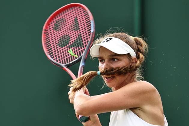 Tamara Korpatsch, GER, during rain delayed first round of 2023 All England Lawn Tennis Championships at Wimbledon, womens singles, London, 05 07 2023; -