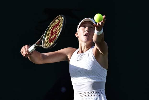 Mirra Andreeva, RUS, during rain delayed first round of 2023 All England Lawn Tennis Championships at Wimbledon, womens singles, London, 05 07 2023; -