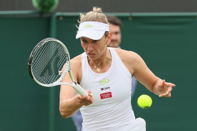 Great Britain, London, All England Lawn Tennis Club, The Championships Wimbledon 2023 - DAY 4- 06 07 2023 Belgian player Elise Mertens (BEL) pictured during her second round against Elina Svitolina (UKR) in London , All England Lawn Tennis Club at The Championships Wimbledon 2023 The Championships Wimbledon 2023- DAY 4- 06 07 2023 PhotoNews Panoramic 