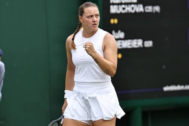 Jule Niemeier, GER, during rain delayed first round of 2023 All England Lawn Tennis Championships at Wimbledon, womens singles, London, 06 07 2023; -