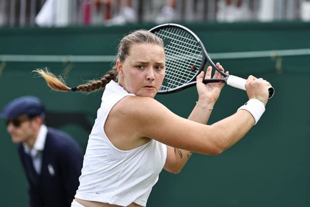 Jule Niemeier, GER, during rain delayed first round of 2023 All England Lawn Tennis Championships at Wimbledon, womens singles, London, 06 07 2023; -