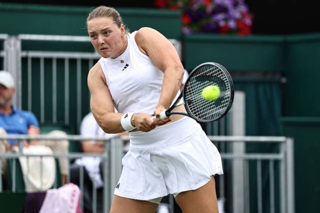Jule Niemeier, GER, during rain delayed first round of 2023 All England Lawn Tennis Championships at Wimbledon, womens singles, London, 06 07 2023; -