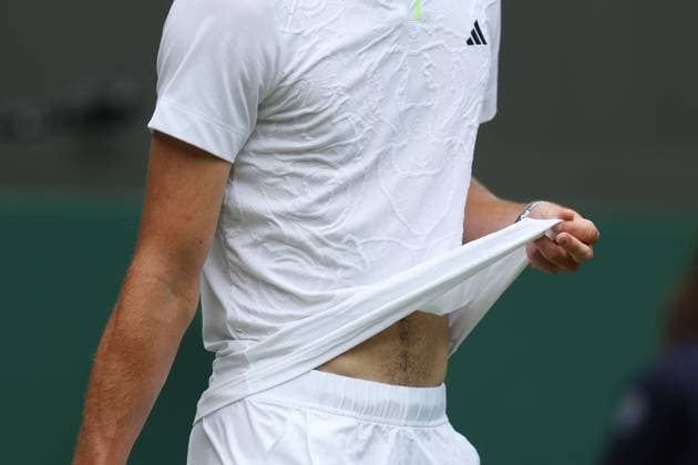 Wimbledon: Day Four 6 July 2023, Wimbledon - Wimbledon Tennis Championships - Day Four - A close-up of the detail adorning the shirt worn by Alexander Zverev (GER) during his Gentlemen s Singles 2nd Round match against Gijs Brouwer (NED) - Photo: Charlotte Wilson Offside . Wimbledon UK Copyright: xCharlottexWilsonx xOffsidexOffside