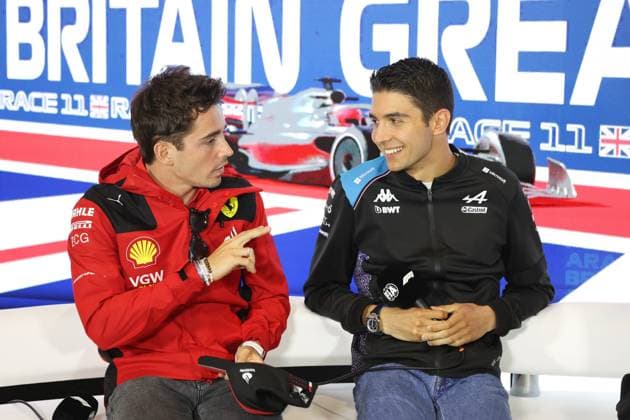 press conference, PK, Pressekonferenz OCON Esteban (fra), Alpine F1 Team A522, LECLERC Charles (mco), Scuderia Ferrari F1-75, portrait during the 2023 Formula 1 Aramco British Grand Prix, 10th round of the 2023 Formula One World Championship, WM, Weltmeisterschaft from July 7 to 9, 2023 on the Silverstone Circuit, in Silverstone, United Kingdom - F1 - BRITISH GRAND PRIX 2023 DPPI Panoramic 00123024_AV6_0697