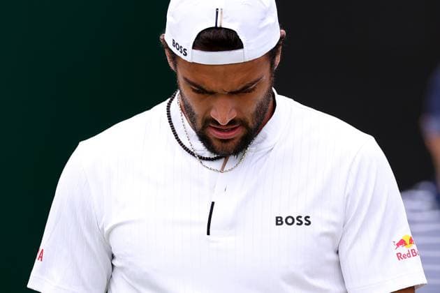 6th July 2023; All England Lawn Tennis and Croquet Club, London, England: Wimbledon Tennis Tournament; Matteo Berrettini in deep thought during his match with Lorenzo Sonego  ActionPlus12527769 ShaunxBrooks