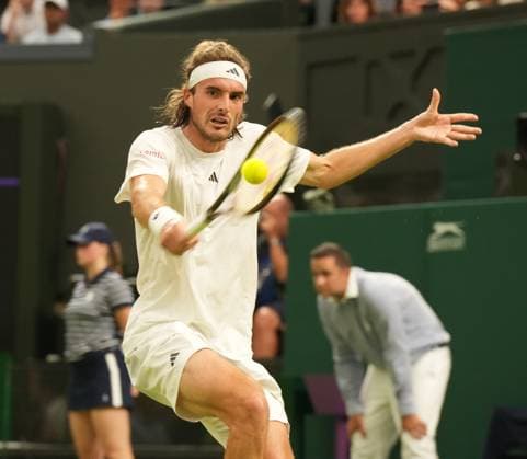 Tennis - 2023 Wimbledon Championships - Week One - Day Four - All England lawn Tennis & Racquet Club, Wimbledon - Thursday 6th Andy Murray (GBR) v Stefanos Tsitsipas (GRE) Stefanos Tsitsipas 