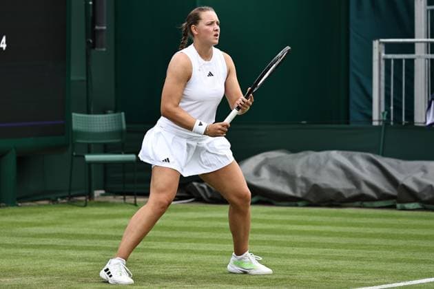 Jule Niemeier, GER, during rain delayed first round of 2023 All England Lawn Tennis Championships at Wimbledon, womens singles, London, 06 07 2023; -