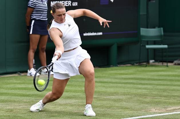 Jule Niemeier, GER, during rain delayed first round of 2023 All England Lawn Tennis Championships at Wimbledon, womens singles, London, 06 07 2023; -