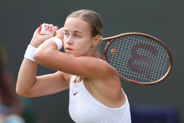 Anna Karolina Schmiedlova, SVK, during second round of 2023 All England Lawn Tennis Championships at Wimbledon, womens singles, London, 06 07 2023; -