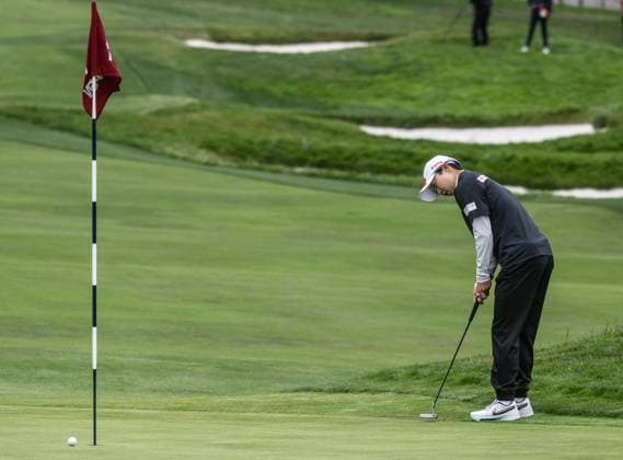 Hyo Joo Kim of Korea just misses a birdie putt on the 14th green in round one of the Women s U.S. Open at Pebble Beach, California on Thursday, July 6, 2023.  PBP2023070629 TERRYxSCHMITT