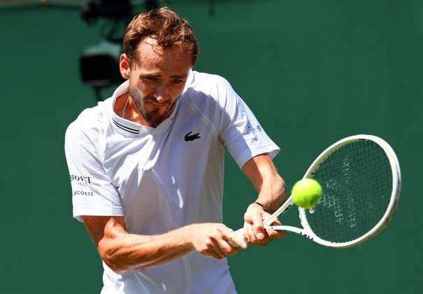 Mandatory Credit: Photo by Simon Dael Shutterstock (13995929ba) Daniil Medvedev during his second round match Wimbledon Tennis Championships, Day 5, The All England Lawn Tennis and Croquet Club, London, UK - 07 Jul 2023 Wimbledon Tennis Championships, Day 5, The All England Lawn Tennis and Croquet Club, London, UK - 07 Jul 2023  Copyright: xSimonxDael Shutterstockx 13995929ba