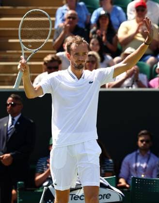 Mandatory Credit: Photo by Simon Dael Shutterstock (13995929be) Daniil Medvedev celebrates victory in his second round match Wimbledon Tennis Championships, Day 5, The All England Lawn Tennis and Croquet Club, London, UK - 07 Jul 2023 Wimbledon Tennis Championships, Day 5, The All England Lawn Tennis and Croquet Club, London, UK - 07 Jul 2023  Copyright: xSimonxDael Shutterstockx 13995929be