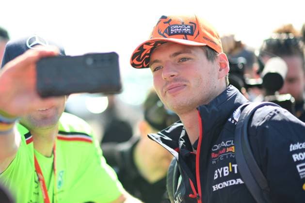 7th July 2023: Silverstone Circuit, Northamptonshire, England: Formula 1 2023 Aramco British F1 Grand Prix: Free Practice Day; Max Verstappen of the Red Bull Racing team poses for selfies and signs autographs on arrival at Silverstone  ActionPlus12527962 SimonxWest
