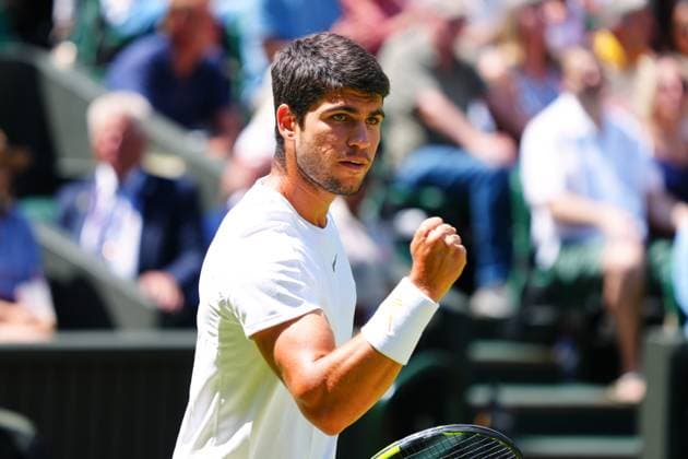 Mandatory Credit: Photo by Javier Garcia Shutterstock (13995928ba) Carlos Alcaraz during his second round match Wimbledon Tennis Championships, Day 5, The All England Lawn Tennis and Croquet Club, London, UK - 07 Jul 2023 Wimbledon Tennis Championships, Day 5, The All England Lawn Tennis and Croquet Club, London, UK - 07 Jul 2023  Copyright: xJavierxGarcia Shutterstockx 13995928ba
