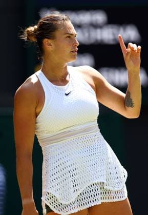 Mandatory Credit: Photo by Simon Dael Shutterstock (13995929bs) Aryna Sabalenka during her second round match Wimbledon Tennis Championships, Day 5, The All England Lawn Tennis and Croquet Club, London, UK - 07 Jul 2023 Wimbledon Tennis Championships, Day 5, The All England Lawn Tennis and Croquet Club, London, UK - 07 Jul 2023  Copyright: xSimonxDael Shutterstockx 13995929bs
