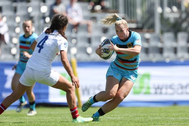 Sport Themen der Woche KW27 Sport Bilder des Tages Rugby-Europameisterschaft 2023, Turnier 2 in Hamburg Frankreich-Deuschland, Mette Zimmat (Deutschland, 3). Zweites Turnier der Europameisterschaften im Olympischen Siebener-Rugby vom 7. bis 9. Juli 2023 in Hamburg., Hamburg Deutschland Sportpark Steinwiesenweg *** European Rugby Championship 2023, Tournament 2 in Hamburg France Germany, Mette Zimmat Germany, 3 Second tournament of the European Olympic Sevens Rugby Championships from 7 to 9 July 2023 in Hamburg , Hamburg Germany Sportpark Steinwiesenweg