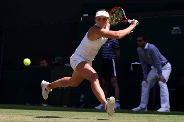 7th July 2023; All England Lawn Tennis and Croquet Club, London, England: Wimbledon Tennis Tournament; Varvara Gracheva plays a backhand shot to Aryna Sabalenka  ActionPlus12527984 ShaunxBrooks