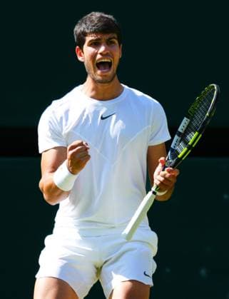 Mandatory Credit: Photo by Javier Garcia Shutterstock (13995928cv) Carlos Alcaraz celebrates during his second round match Wimbledon Tennis Championships, Day 5, The All England Lawn Tennis and Croquet Club, London, UK - 07 Jul 2023 Wimbledon Tennis Championships, Day 5, The All England Lawn Tennis and Croquet Club, London, UK - 07 Jul 2023  Copyright: xJavierxGarcia Shutterstockx 13995928cv